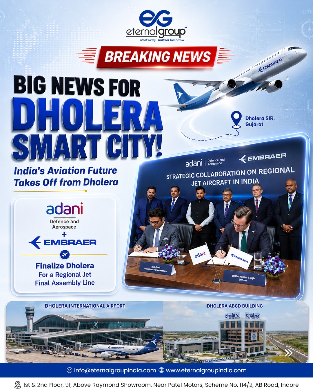 Dholera SIR Selected for India's First Commercial Aircraft Assembly Line: A Historic Move by Adani and Embraer