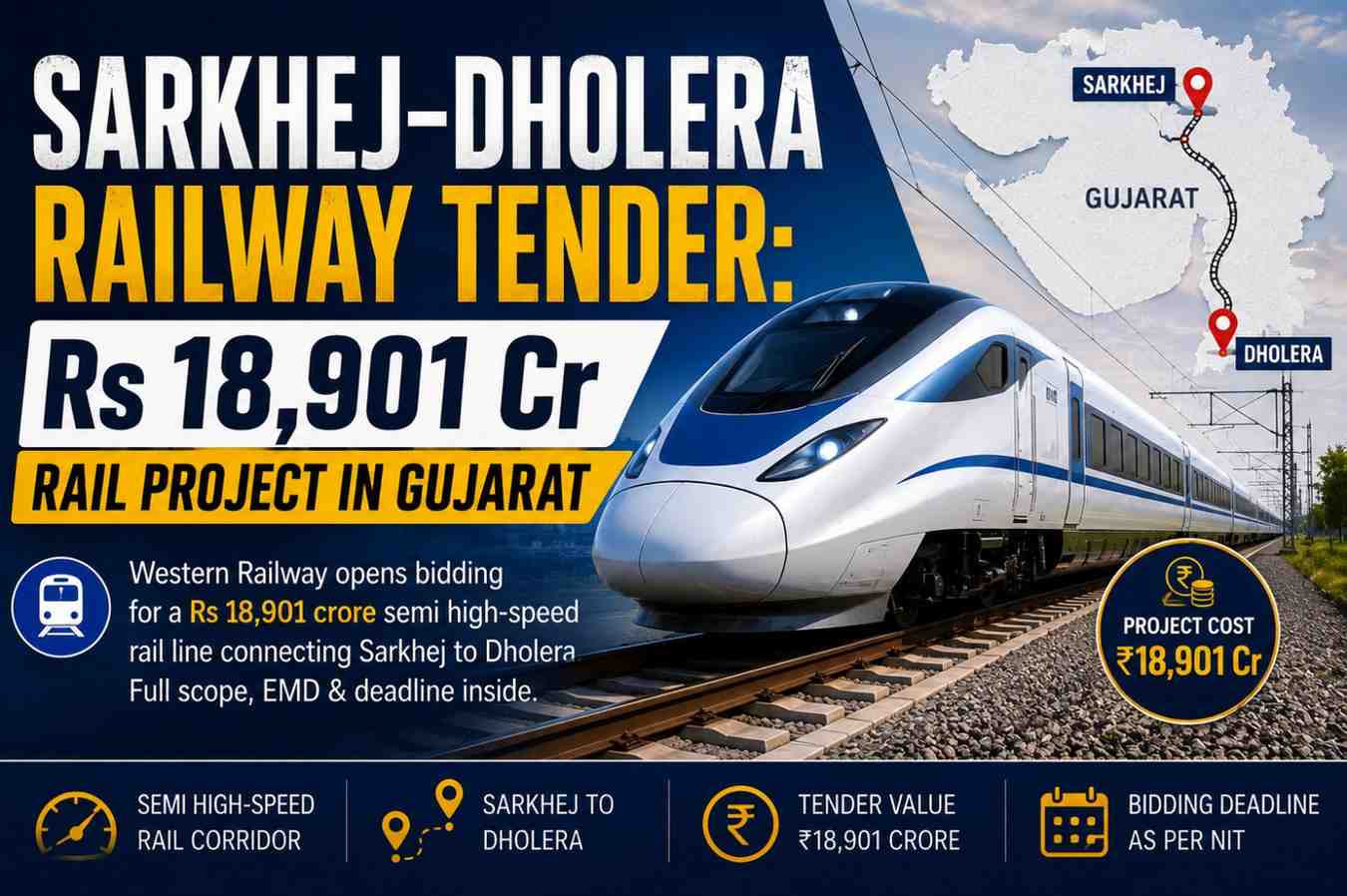 Sarkhej–Dholera Semi High-Speed Rail Line Tender, Gujarat: Rs 18,901 Crore Opportunity Explained